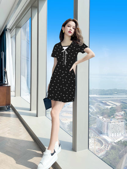 French style waist slim dress summer 2024 new style high-end popular style black dress female summer
