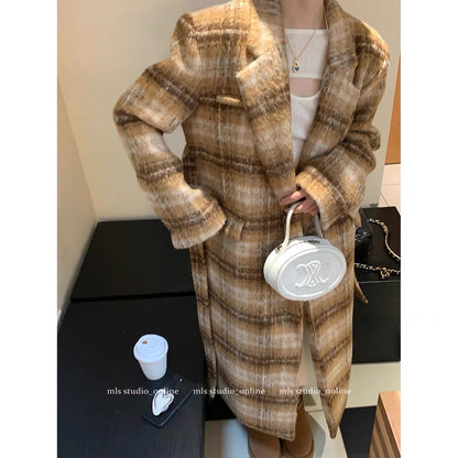 MLS retro plaid woolen coat women's 2023 winter design sense niche unique chic top warm jacket