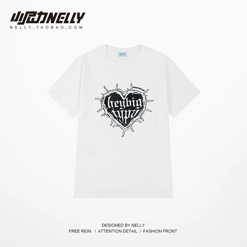 ins hip-hop national trend brand vibe style hip-hop trend European and American couples oversize love short-sleeved T-shirt male and female bf