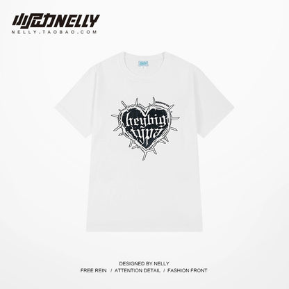 ins hip-hop national trend brand vibe style hip-hop trend European and American couples oversize love short-sleeved T-shirt male and female bf