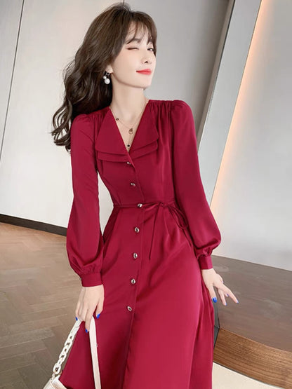 Goddess Style Red Dress 2023 Autumn New Women's Mid-Length Waist Style Slimming Zodiac Year Skirt