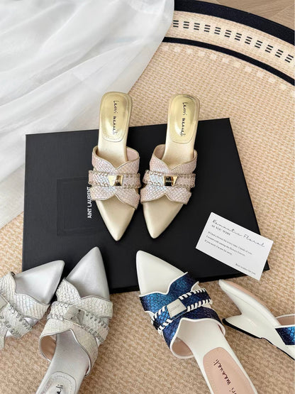 MISS DDLL Mermaid Princess – Stylish, High-End Metallic Fish-Scale Pointed-Toe Sandals with Unique Sculptural Heels for Women