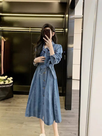 Denim dress for women spring 2023 new temperament, high-end, small, age-reducing, mid-length skirt (D0955)
