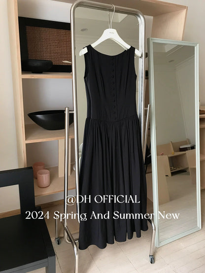 DH OFFICIAL Big Flower [Peninsula Art Museum] Pink Dress Women's Summer Korean Palace Style Gentle Long Dress