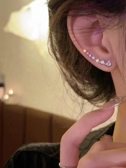 Flash diamond temperament curved earrings for women 2023 new popular light luxury earrings niche design high-end earrings trend