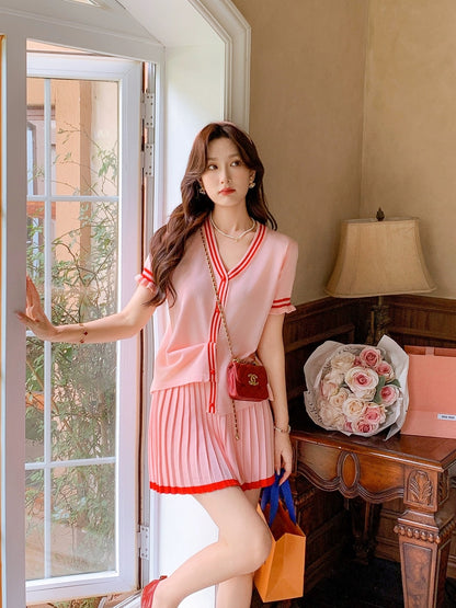 Zhang Xinzi [Peach Milk Jelly] MIU series small fragrance style knitted suit female summer new French lady two-piece suit