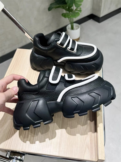 S15 explosive version of niche Velcro big-head ugly shoes for women genuine leather thick-soled height-increasing platform shoes ins super hot dad shoes