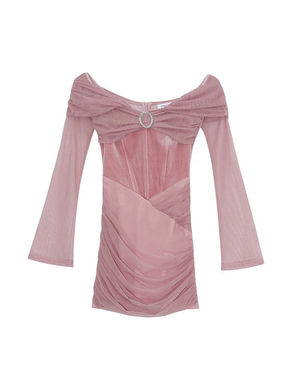 Luo Ge's Wool Roll Spring and Autumn Hot Girl Romantic Retro Sweet and Spicy Design Mesh Velvet Dress for Women