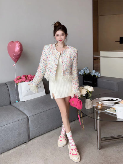 Sweater Dress Long Skirt Women's Autumn and Winter New Square Neck High Waist Hip Short Skirt Two-piece Knitted Suit Skirt (S0942)