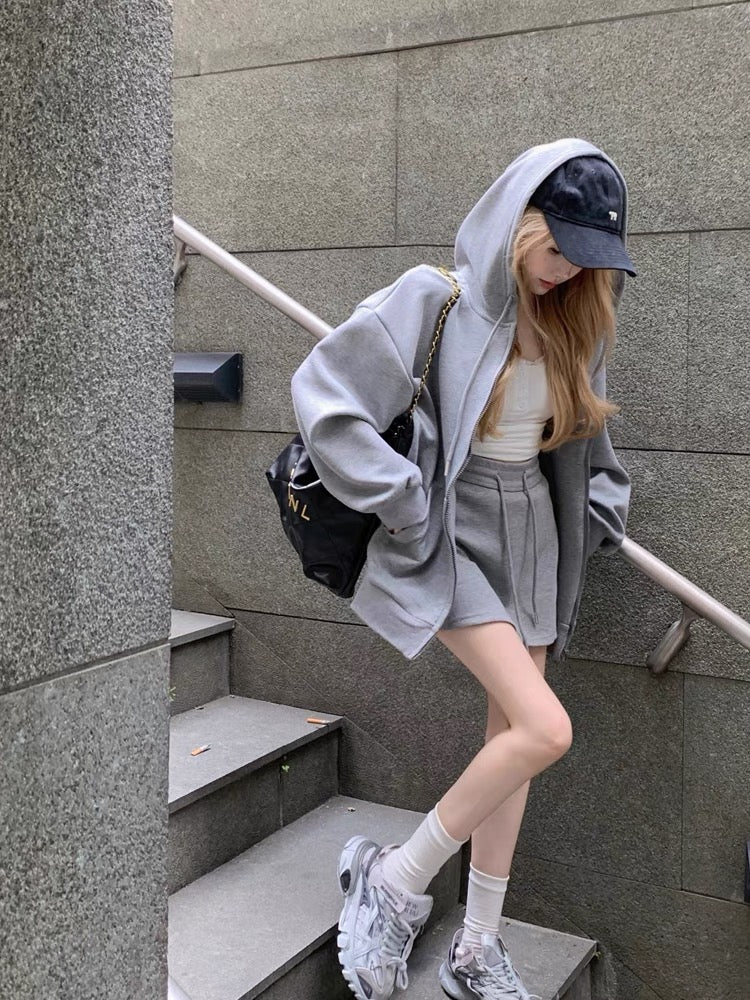 Sweatshirt suit skirt women's early autumn lazy style hooded jacket top + pure lust sexy hip-covering skirt two-piece set