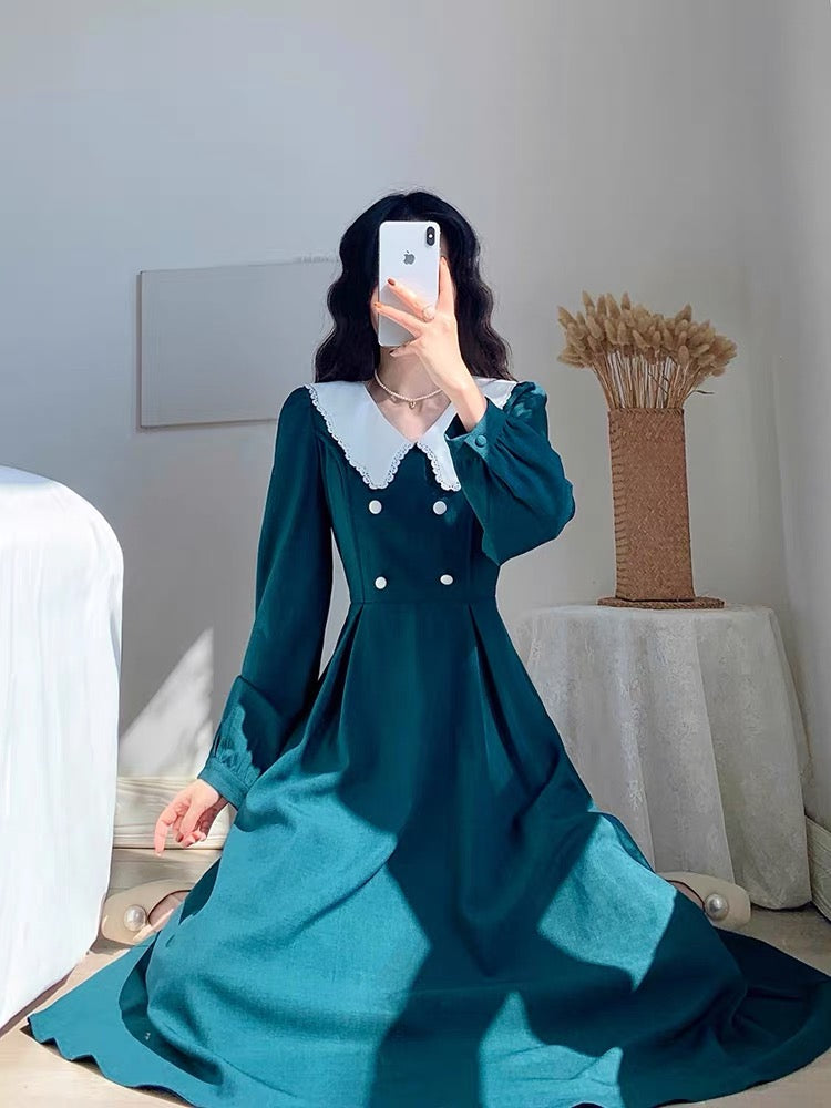 Autumn clothing 2023 new women's French romantic waist slimming retro long-sleeved temperament dress high-end skirt