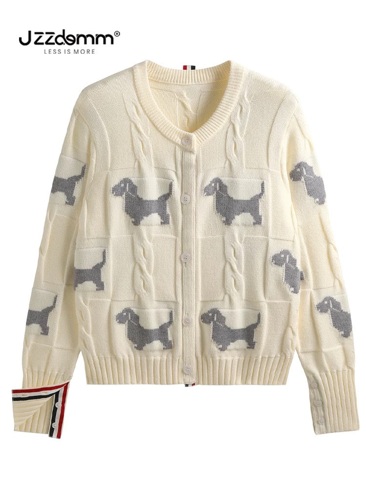 Jiuzhou Chengpin/JZZDEMM puppy embroidery texture waist slim fit temperament knitted pullover bottoming shirt tops for women