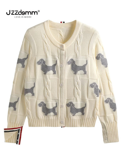 Jiuzhou Chengpin/JZZDEMM puppy embroidery texture waist slim fit temperament knitted pullover bottoming shirt tops for women