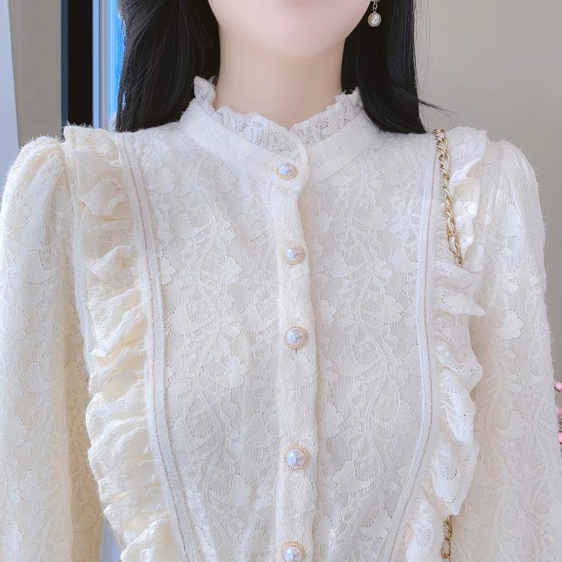 Women's autumn and winter 2023 new mid-length inner skirt with coat and velvet thickened lace bottoming dress (D4443)