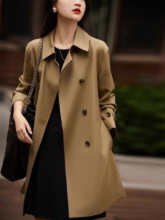 [FYC662830FG] Gaozhi commuter style classic double-breasted lace mid-length lightweight windbreaker jacket for women