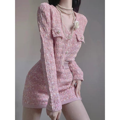 Women's 2023 new complete set with a complete set of elegant lady Xiaoxiangfeng knitted autumn women's suit two-piece set (S059)