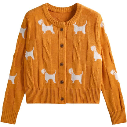 Jiuzhou Chengpin/JZZDEMM puppy embroidery texture waist slim fit temperament knitted pullover bottoming shirt tops for women