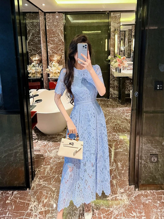 BETTER LS Elegant temperament small fragrance style lace dress long skirt female summer high-end French tea dress