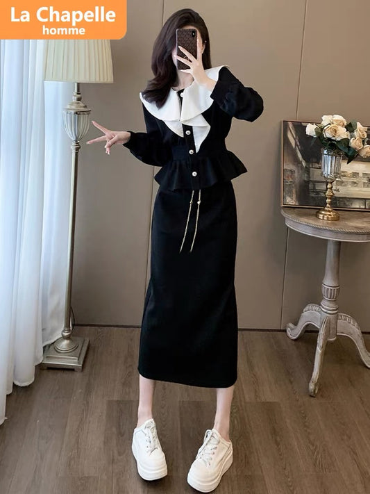 La Chapelle ruffled casual suit skirt for women autumn 2023 new style sports style skirt two-piece set
