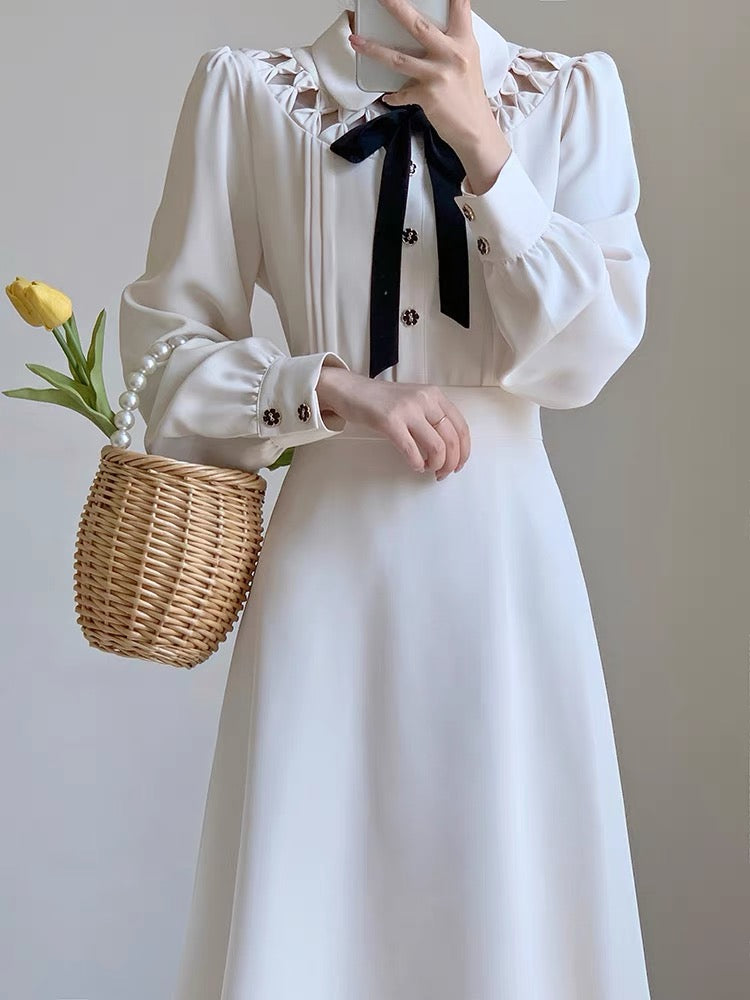 Autumn women's clothing 2023 new high-end light luxury retro waist slimming temperament age-reducing fairy early autumn dress