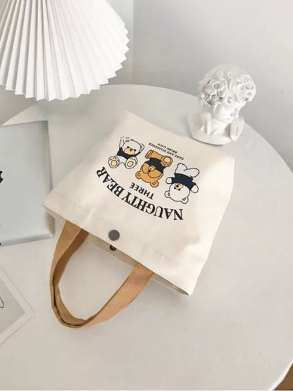 New bear canvas bag female student portable work small hand-held lunch bag handbag canvas bag gift bag