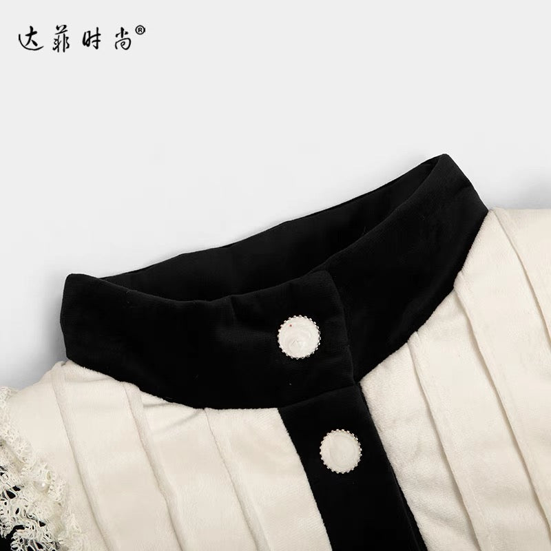 Winter women's clothing 2023 new contrast color stand collar waist mid-length down jacket black thickened white duck down trendy