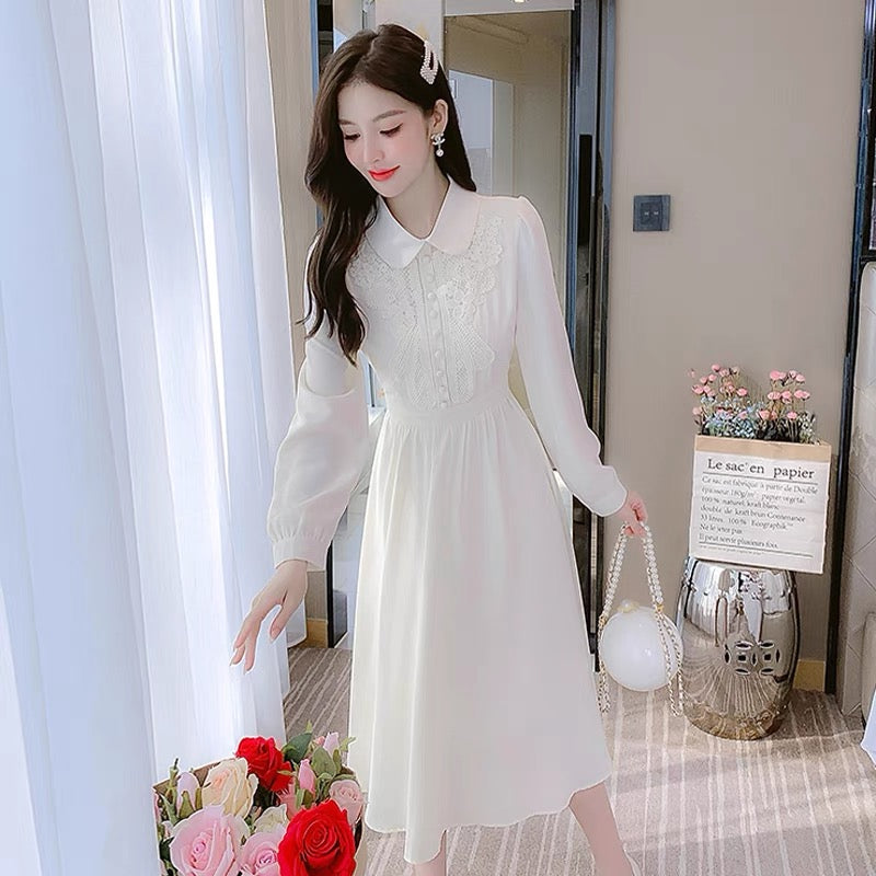 Skirt for women autumn 2023 new style chic gentle style foreign style shirt chiffon dress niche design sense (D4442)