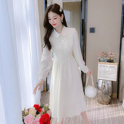 Skirt for women autumn 2023 new style chic gentle style foreign style shirt chiffon dress niche design sense (D4442)