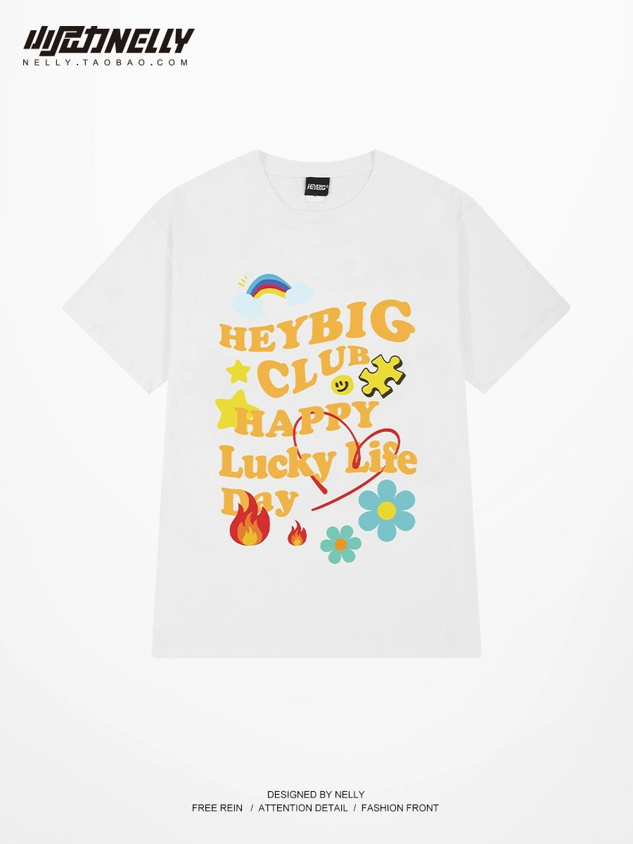 Summer dopamine letter printed short-sleeved T-shirt for men and women loose trend 2024 new half-sleeved T-shirt pure cotton top