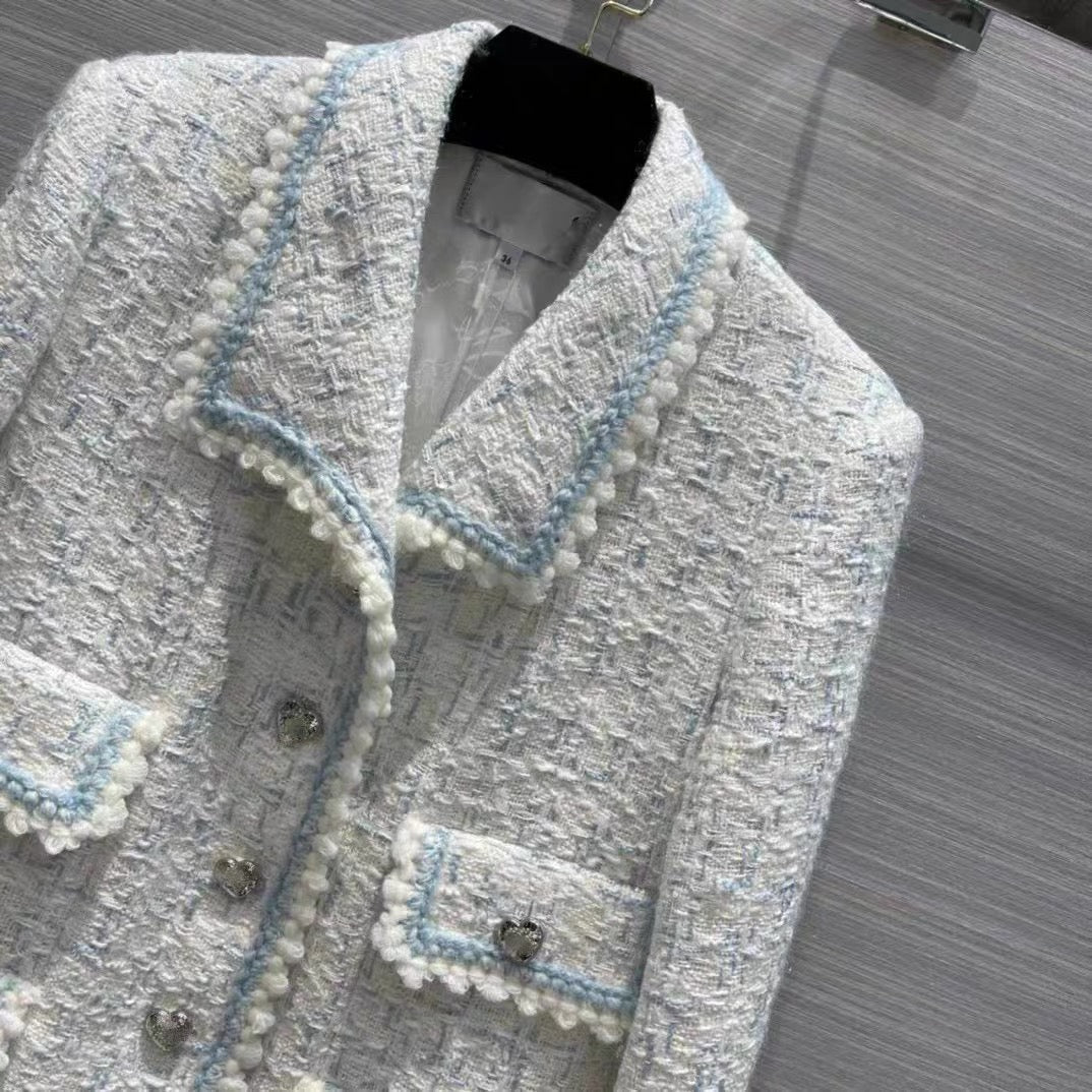 Tenth European station own factory 2023 autumn Xiaoxiangfeng yarn woven soft tweed material short jacket fashionable top
