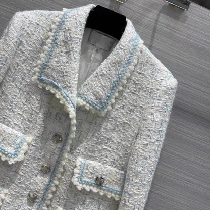 Tenth European station own factory 2023 autumn Xiaoxiangfeng yarn woven soft tweed material short jacket fashionable top