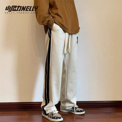 American hiphop hip-hop sweatpants for men and women, loose retro hip-hop straight nine-point pants, casual harem pants