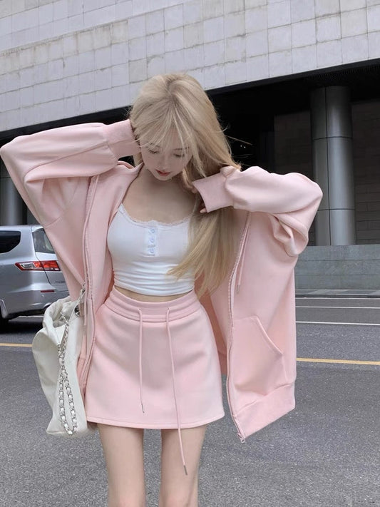 Sweatshirt suit skirt women's early autumn lazy style hooded jacket top + pure lust sexy hip-covering skirt two-piece set
