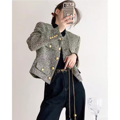 French wool small fragrance jacket for women 2023 spring and autumn new style socialite high-end temperament tweed short suit A3319