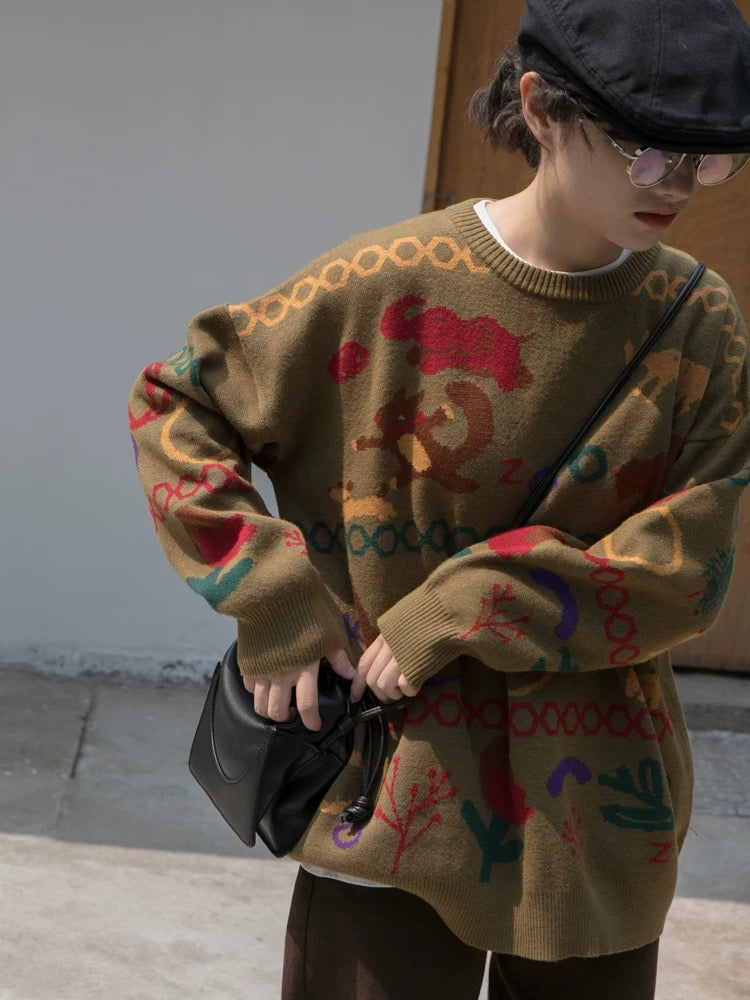 Hello Canon Original double-sided jacquard Christmas sweater for women, loose outerwear, 2023 new lazy style sweater
