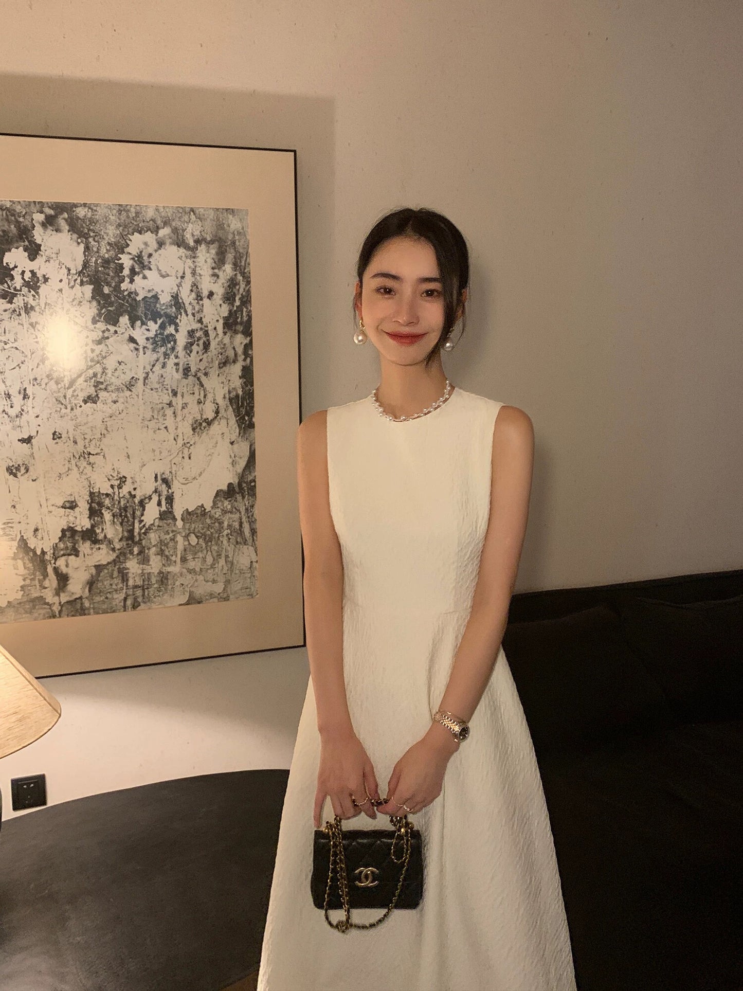 Pusumede high-grade vest dress female new French temperament long skirt sleeveless waist texture skirt