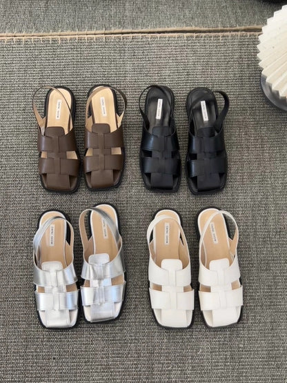 【GAseven Xiaoqijia】Korean Dongdaemun woven Roman shoes women's back strap beach Baotou sandals women