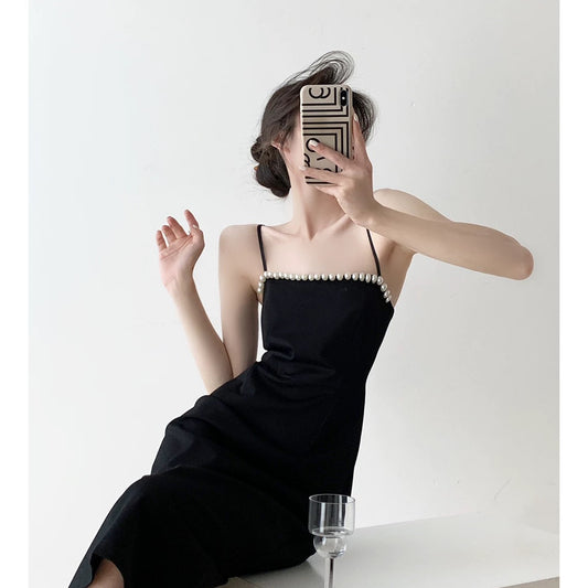 Gardenia Summer New Style French Suspender One Shoulder Dress Women's Waist Design Niche Temperament Chic Little Black Dress