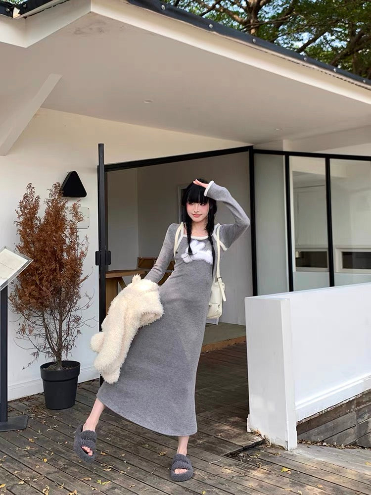 Drowning Three Fish Plush Knitted Dress Women's Autumn and Winter Breast-type Little People Wear Rabbit Sweater Dress Fishtail Long Skirt (D7111)