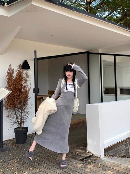 Drowning Three Fish Plush Knitted Dress Women's Autumn and Winter Breast-type Little People Wear Rabbit Sweater Dress Fishtail Long Skirt (D7111)