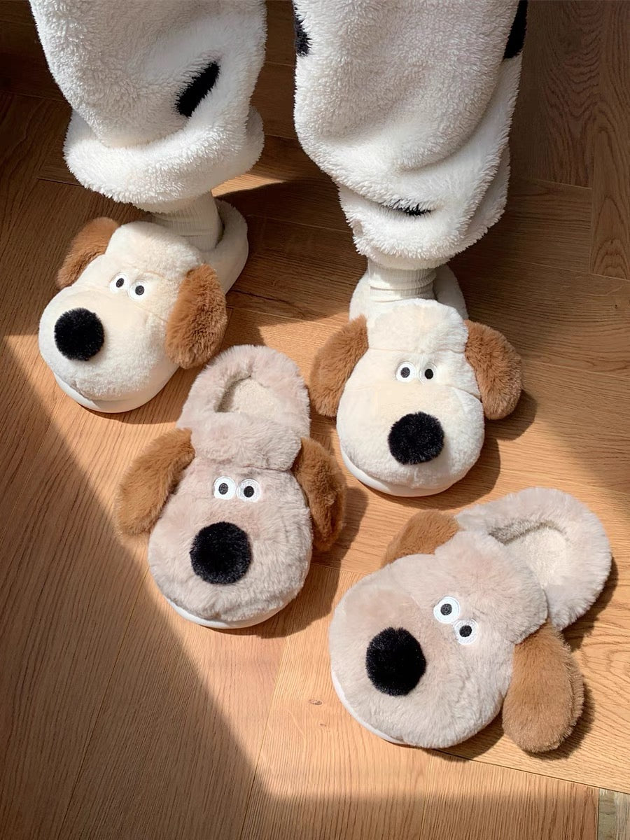 Thin Strips Head Dog Cotton Slippers Couple Winter Men and Women Cute Ins Warm Plush Confinement Shoes Home Cotton Shoes