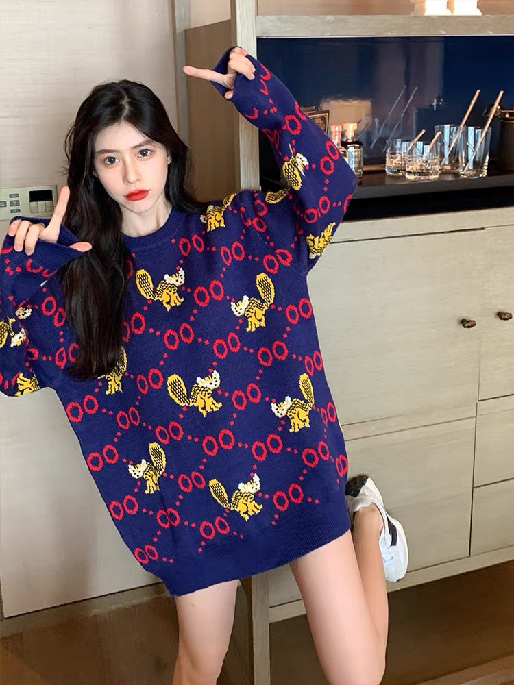 Taro Purple Sweater Women's Loose Outerwear Versatile Round Neck 2023 New Autumn and Winter Thickened Fashion Bottoming Sweater T2389