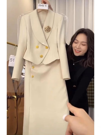 2023 new autumn style small fragrance suit for women high-end small dress Korean drama professional suit skirt two-piece set