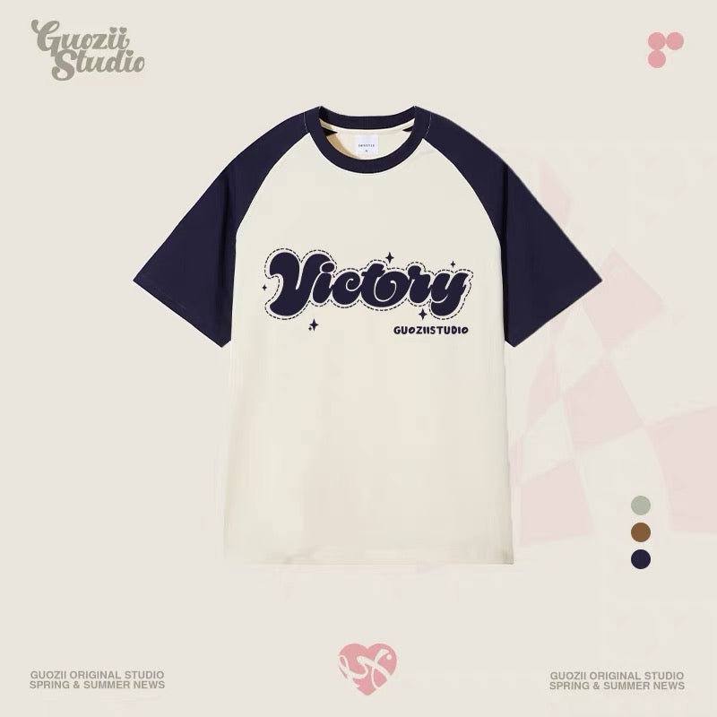 Guozii cute puppy raglan short-sleeved T-shirt female original design small oversize pure cotton top summer