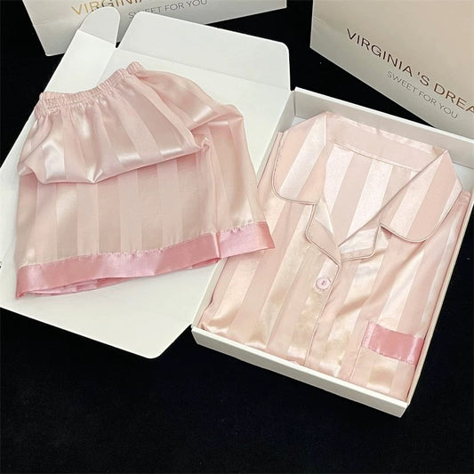 2024 new ice silk pajamas women's short-sleeved summer thin silk can be worn outside home clothes suit spring and summer