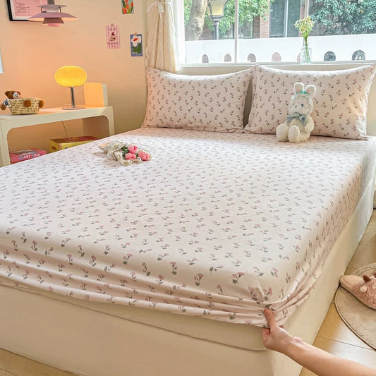 Cotton bed sheet single piece pure cotton bed cover dust cover summer children single mattress anti-slip protective cover three-piece set
