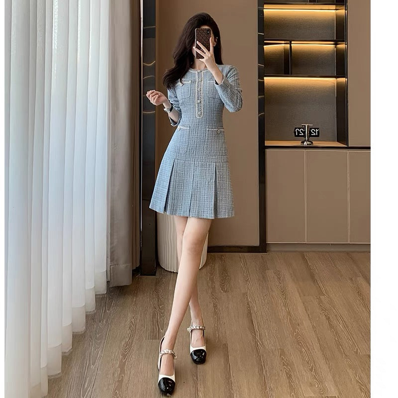 2023 autumn small fragrance style high-end a-line women's dress new French style beautiful little skirt