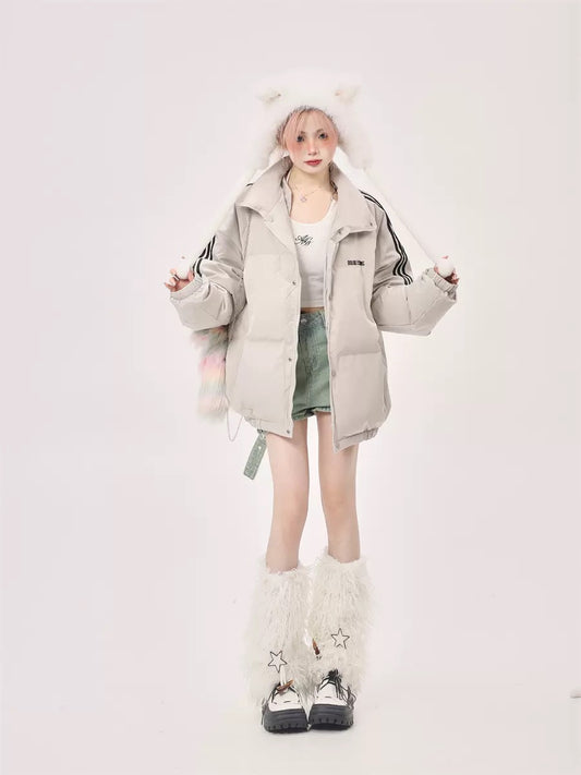 High-end American gray three-stripe design niche down jacket for women winter 2023 new white duck down jacket
