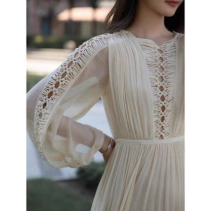 Early autumn clothing 2023 new women's chic long skirt high-cold temperament French fashion bottoming long-sleeved dress