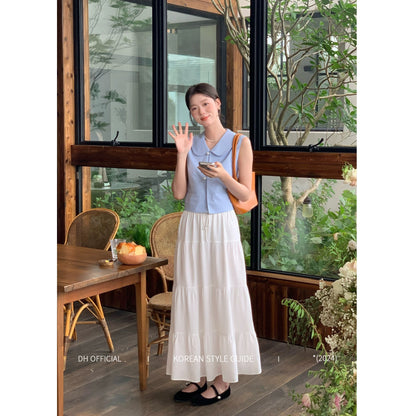 DH OFFICIAL Big Flower [Windsor College] Simple Korean Style Temperament Doll Collar Shirt White Skirt